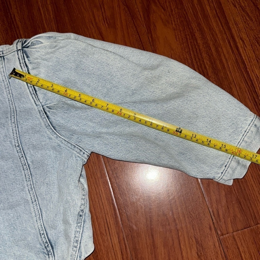 ASOS Pull And Bear Acid Wash 80's Style Puff Sleeve Cropped Denim Top size S - Picture 6 of 9